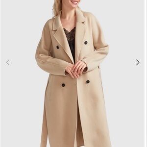Belle and Bloom Boss Girl Double-Breasted Lined Wool Coat - Pale Oat.